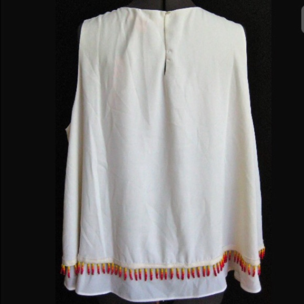 NEW CATHERINE MALANDRINO WHITE SWING TANK TOP RED ORANGE BEADS SOUTHWEST S NWT - Picture 5 of 6